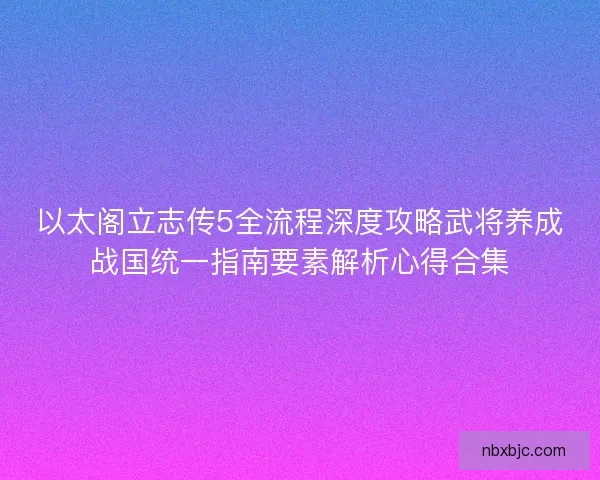 以太阁立志传5全流程深度攻略武将养成战国统一指南要素解析心得合集
