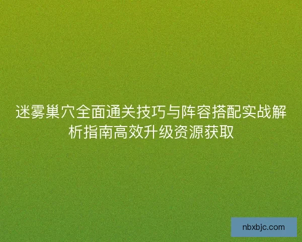 迷雾巢穴全面通关技巧与阵容搭配实战解析指南高效升级资源获取